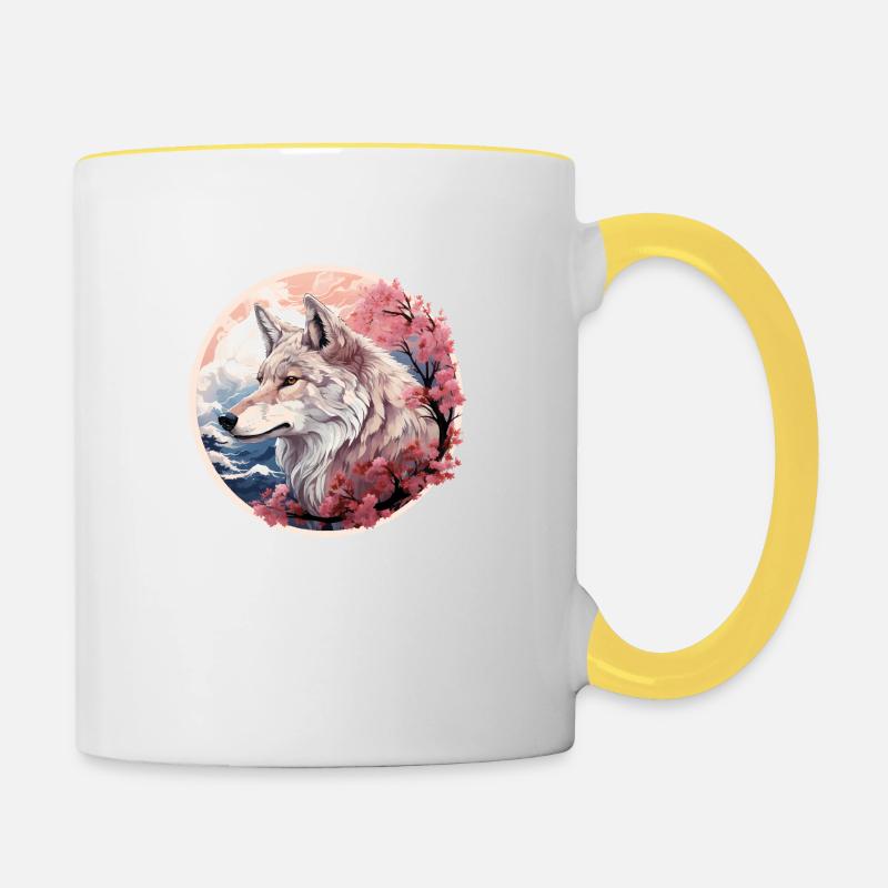 Japanese Wolf, Cherry Blossom - Contrasting Mug - white/yellow