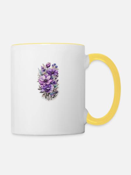 Blaue Wildblume - Tasse zweifarbig - Weiß/Gelb