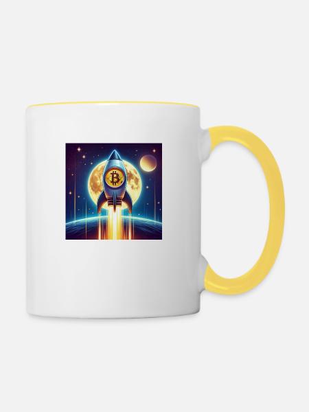 Bitcoin moon rocket - Tasse zweifarbig - Weiß/Gelb
