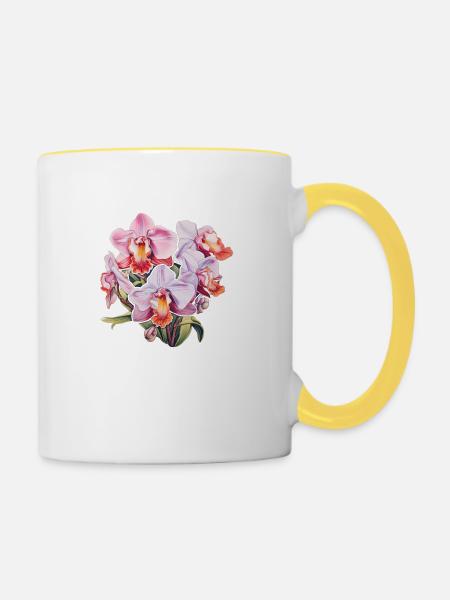 Orchidee - Tasse zweifarbig - Weiß/Gelb