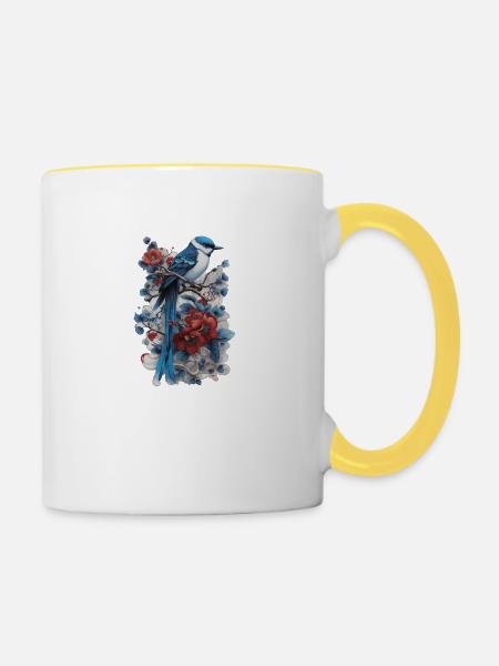 Vogel - Tasse zweifarbig - Weiß/Gelb