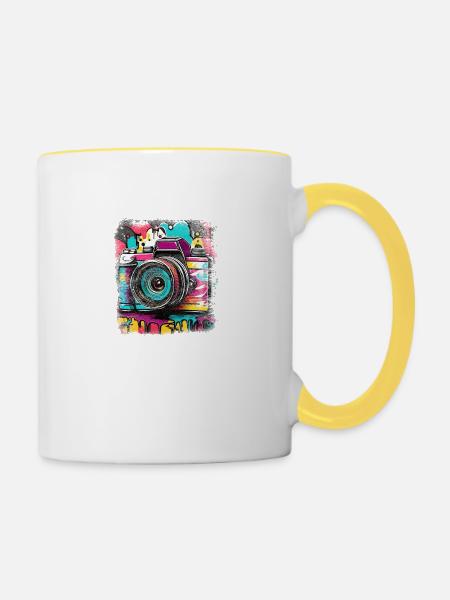 Spiegelreflex Kamera Fotograf - Tasse zweifarbig - Weiß/Gelb