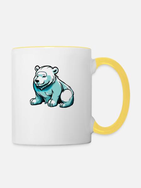 Kleiner süßer Eisbär im Winter - Tasse zweifarbig - Weiß/Gelb