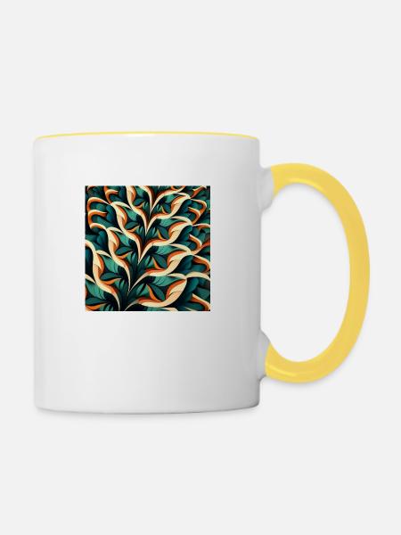 Abstraktes Laub - Tasse zweifarbig - Weiß/Gelb