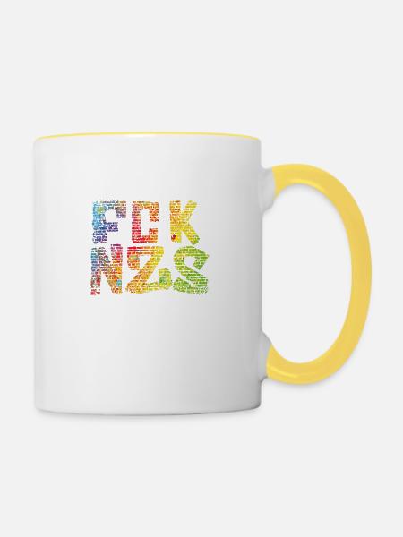 FCK NZS - Tasse zweifarbig - Weiß/Gelb