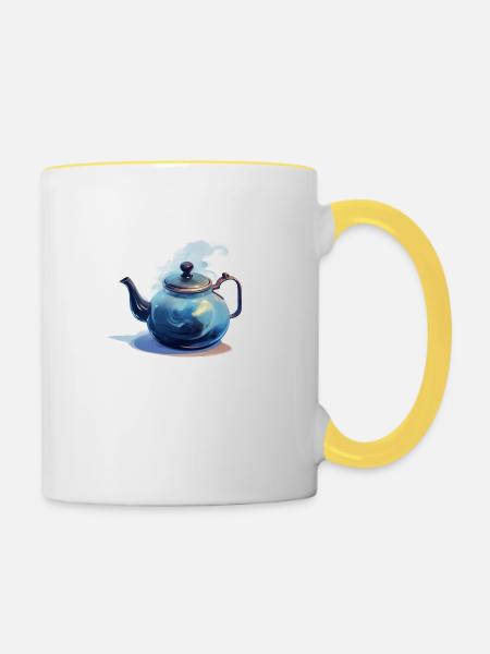 Winterliche Teekanne - Tasse zweifarbig - Weiß/Gelb