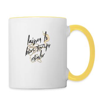 Let the good times roll, Frensh script, paintball - Contrasting Mug - white/yellow - Right