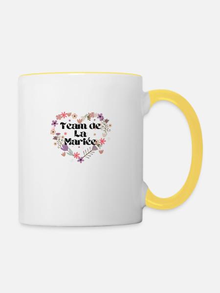 Blumenherz Braut Team - Tasse zweifarbig - Weiß/Gelb