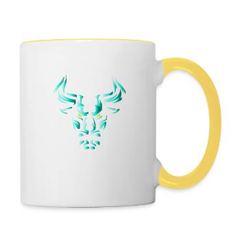 Stier Stierkopf Kopf Logo Steak Beast Gym Horn - Tasse zweifarbig - Weiß/Gelb - Rechts
