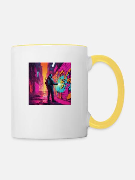 Graffiti Sprayer - Tasse zweifarbig - Weiß/Gelb