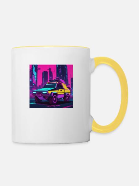 Futuristischer Truck - Tasse zweifarbig - Weiß/Gelb