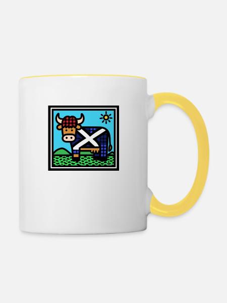 Schottische Hochlandkuh - Pop Art - Tasse zweifarbig - Weiß/Gelb