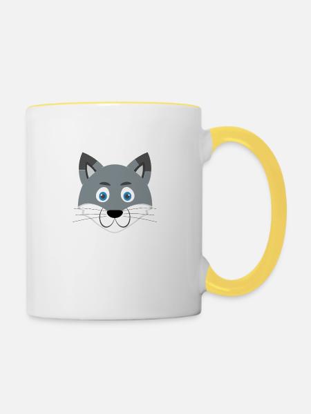 Cartoon Wolfsgesicht - Tasse zweifarbig - Weiß/Gelb