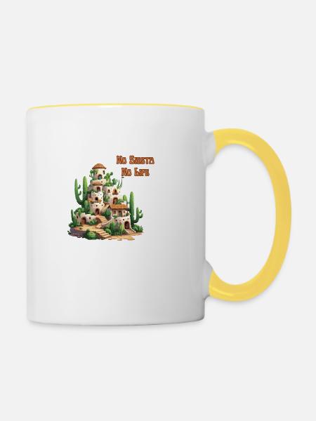 Kaktus City No Siesta No Life - Tasse zweifarbig - Weiß/Gelb