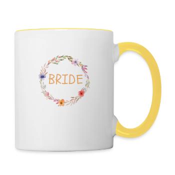 Team Bride! Floral wreath, colorful, customizable - Contrasting Mug - white/yellow - Right
