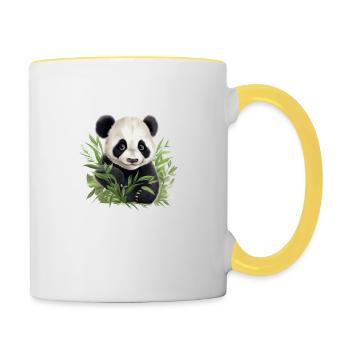 Panda mignon jetant un coup d’œil hors d’un buisson - Mug contrasté - blanc/jaune - Droite