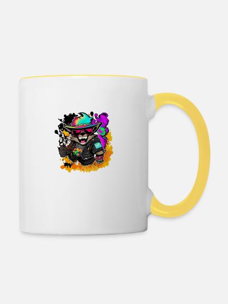 Cooles Alpaka Geschenk - Tasse zweifarbig - Weiß/Gelb