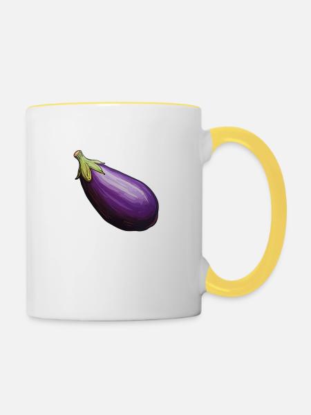 Aubergine violett - Tasse zweifarbig - Weiß/Gelb