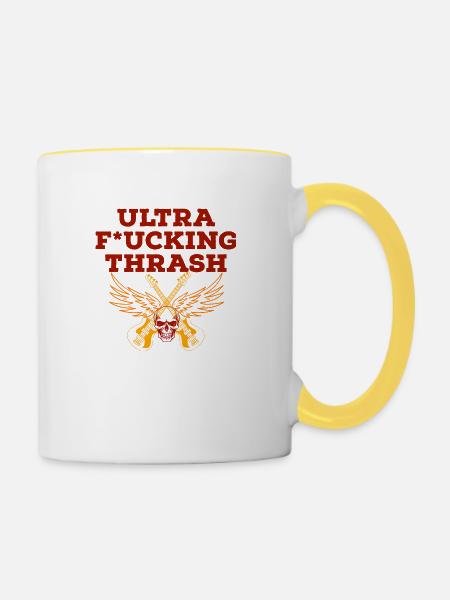 ultra fucking thrash metal - Tasse zweifarbig - Weiß/Gelb