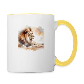 Lion aquarelle 1 - Mug contrasté - blanc/jaune - Droite