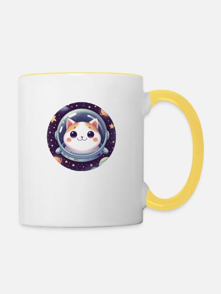 Weltraum Katze Astronaut - Tasse zweifarbig - Weiß/Gelb