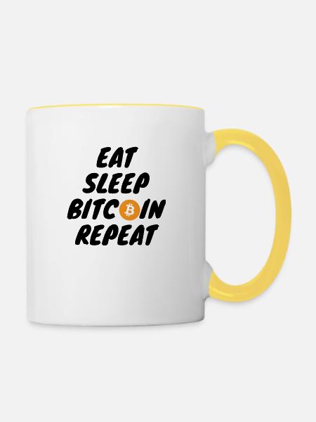 Krypto Eat sleep bitcoin repeat - Tasse zweifarbig - Weiß/Gelb
