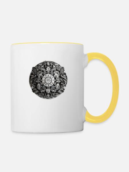 Mandala - Tasse zweifarbig - Weiß/Gelb