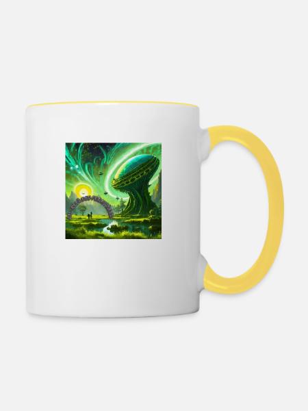 Jenseits der Grenzen - Tasse zweifarbig - Weiß/Gelb