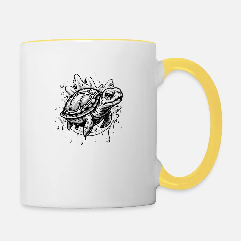 turtle black and white - Contrasting Mug - white/yellow