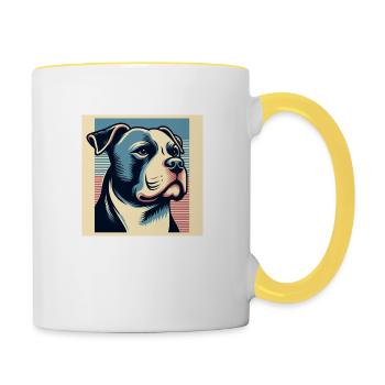 Pitbull portrait in risography vector style - Contrasting Mug - white/yellow - Right