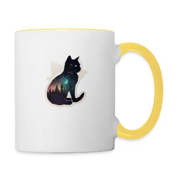 Katze in den Sternen - Tasse zweifarbig - Weiß/Gelb - Rechts