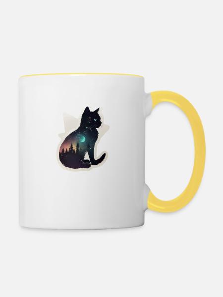 Katze in den Sternen - Tasse zweifarbig - Weiß/Gelb