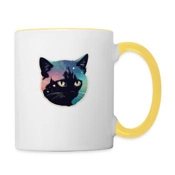 Katze in den Sternen - Tasse zweifarbig - Weiß/Gelb - Rechts
