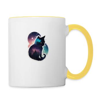 Katze in den Sternen - Tasse zweifarbig - Weiß/Gelb - Rechts