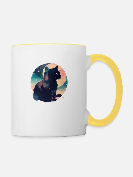 Katze in den Sternen - Tasse zweifarbig - Weiß/Gelb