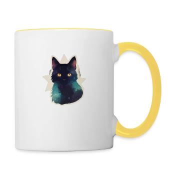Katze in den Sternen - Tasse zweifarbig - Weiß/Gelb - Rechts