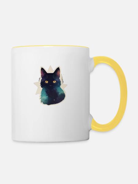 Katze in den Sternen - Tasse zweifarbig - Weiß/Gelb