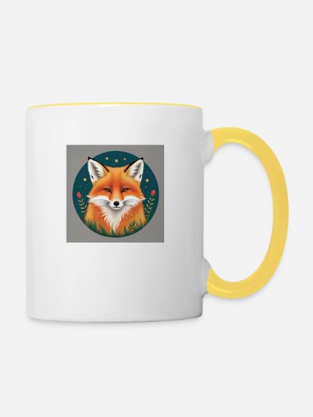Fuchsmotiv - Tasse zweifarbig - Weiß/Gelb