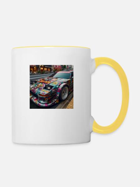 80s Cars 3 - Tasse zweifarbig - Weiß/Gelb