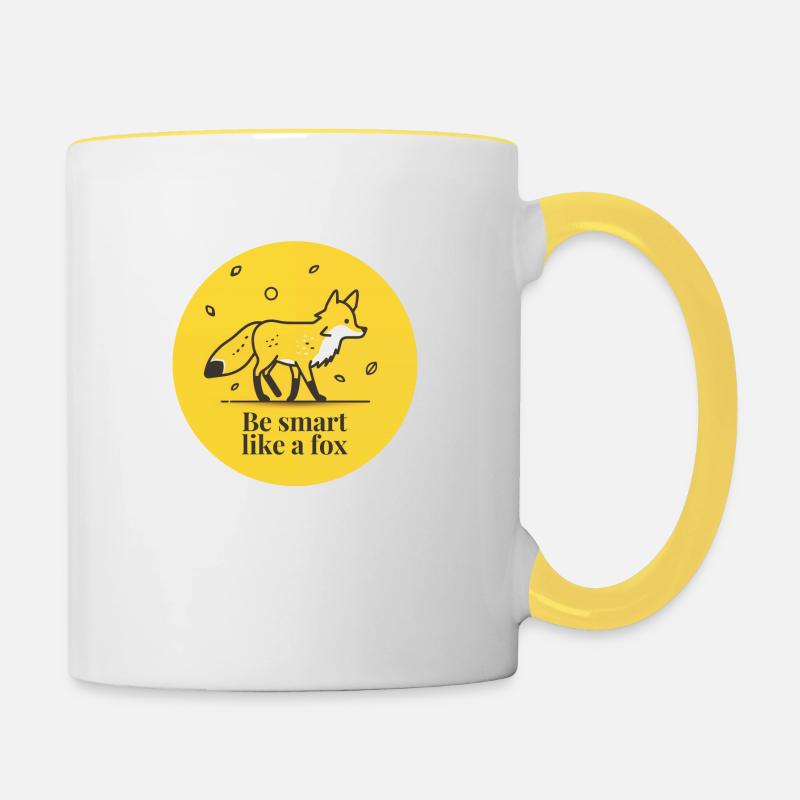 Sei so klug wie ein Fuchs - Be smart like a fox - Tasse zweifarbig - Weiß/Gelb