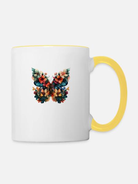 Schmetterlingsblüten - Tasse zweifarbig - Weiß/Gelb