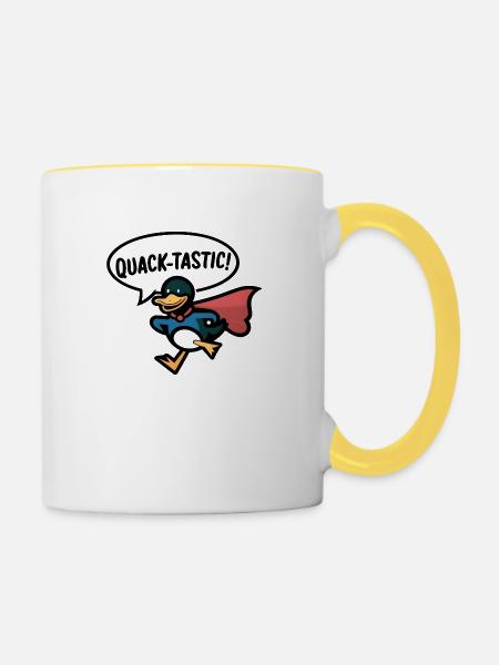Ente Superheld Quacksalber Kunstdruck - Tasse zweifarbig - Weiß/Gelb