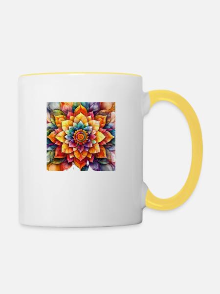 Mandala Time 2 - Tasse zweifarbig - Weiß/Gelb