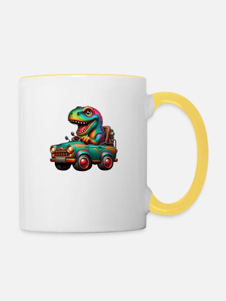 Auto Dino - Tasse zweifarbig - Weiß/Gelb