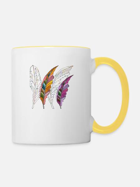 Feder - Tasse zweifarbig - Weiß/Gelb