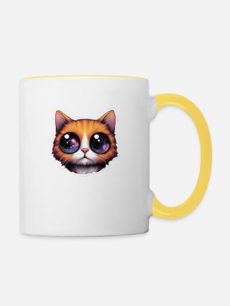 Niedliche Katze - Tasse zweifarbig - Weiß/Gelb