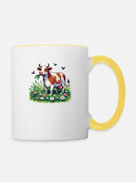 PixelArt Happy Cow - Tasse zweifarbig - Weiß/Gelb