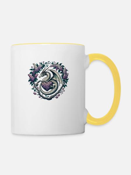 Flieder-Drache - Tasse zweifarbig - Weiß/Gelb