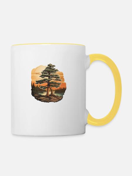 Pinie in der Abenddämmerung - Tasse zweifarbig - Weiß/Gelb