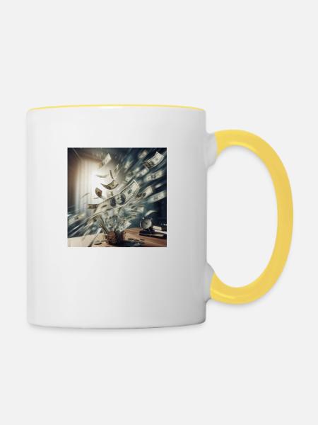 Automatisches Verdienen - Passiv - Tasse zweifarbig - Weiß/Gelb